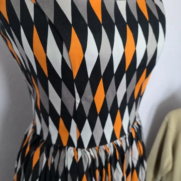 PINUP COUTURE PUG Jenny Halloween Harlequin Dress Large Black Orange Vintage - Picture 3 of 11